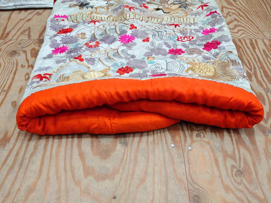明治～大正　正絹　刺繍　鶴亀　松竹梅　振袖　着物　打掛(古布、リメイク、衣装、Japanese KIMONO)(R-076756)