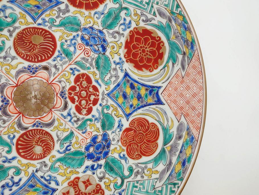 上手物　江戸期　太明成化年製　古伊万里　染付　色絵　約39cm　1尺3寸　色鮮やかな絵付けが存在感を放つ大皿(魚、和皿、和食器、一尺三寸)(R-083131)