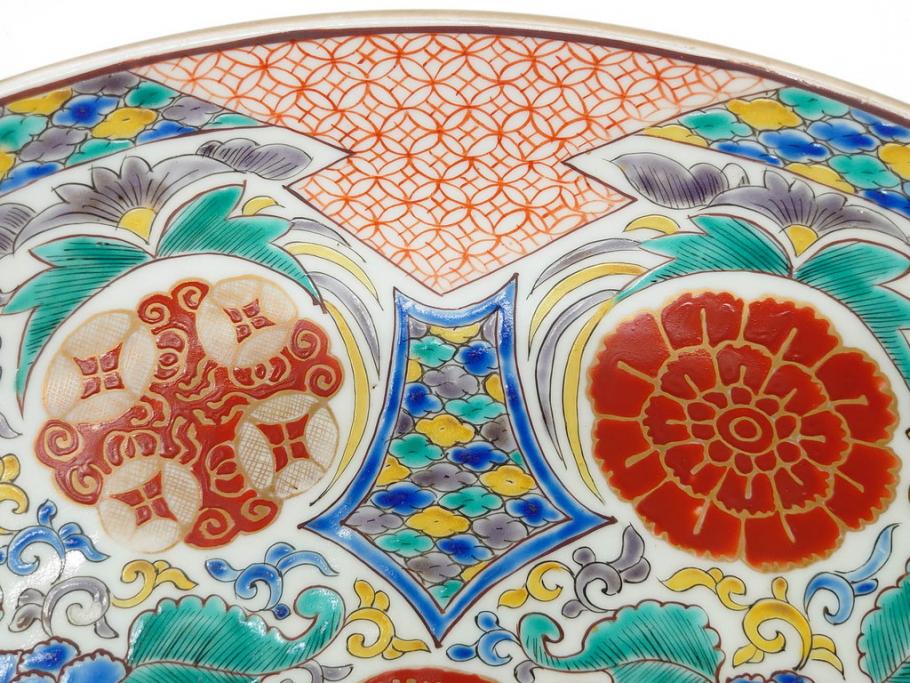上手物　江戸期　太明成化年製　古伊万里　染付　色絵　約39cm　1尺3寸　色鮮やかな絵付けが存在感を放つ大皿(魚、和皿、和食器、一尺三寸)(R-083131)