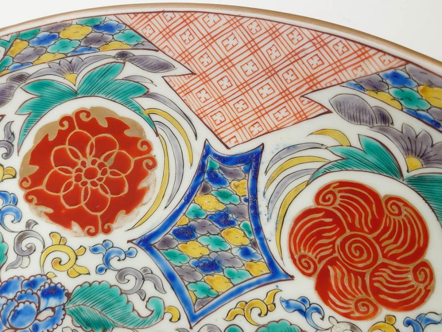 上手物　江戸期　太明成化年製　古伊万里　染付　色絵　約39cm　1尺3寸　色鮮やかな絵付けが存在感を放つ大皿(魚、和皿、和食器、一尺三寸)(R-083131)