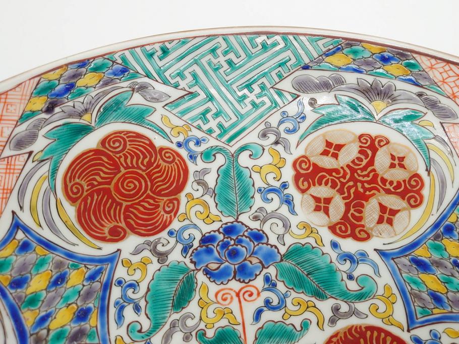 上手物　江戸期　太明成化年製　古伊万里　染付　色絵　約39cm　1尺3寸　色鮮やかな絵付けが存在感を放つ大皿(魚、和皿、和食器、一尺三寸)(R-083131)