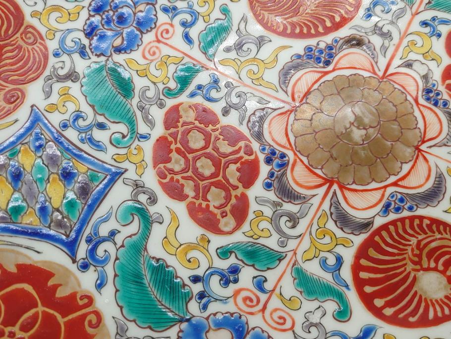 上手物　江戸期　太明成化年製　古伊万里　染付　色絵　約39cm　1尺3寸　色鮮やかな絵付けが存在感を放つ大皿(魚、和皿、和食器、一尺三寸)(R-083131)