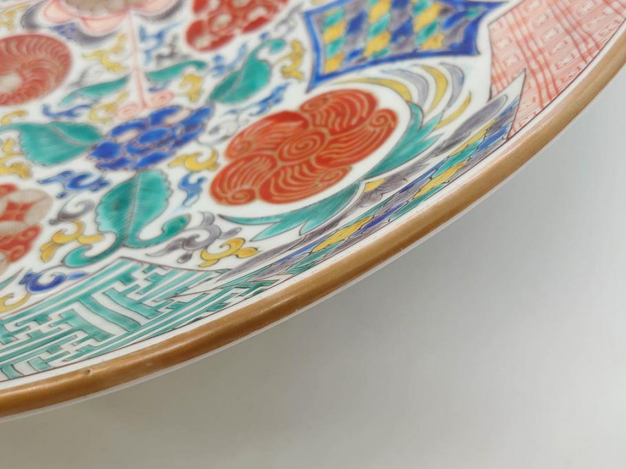 上手物　江戸期　太明成化年製　古伊万里　染付　色絵　約39cm　1尺3寸　色鮮やかな絵付けが存在感を放つ大皿(魚、和皿、和食器、一尺三寸)(R-083131)