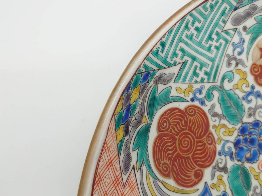 上手物　江戸期　太明成化年製　古伊万里　染付　色絵　約39cm　1尺3寸　色鮮やかな絵付けが存在感を放つ大皿(魚、和皿、和食器、一尺三寸)(R-083131)