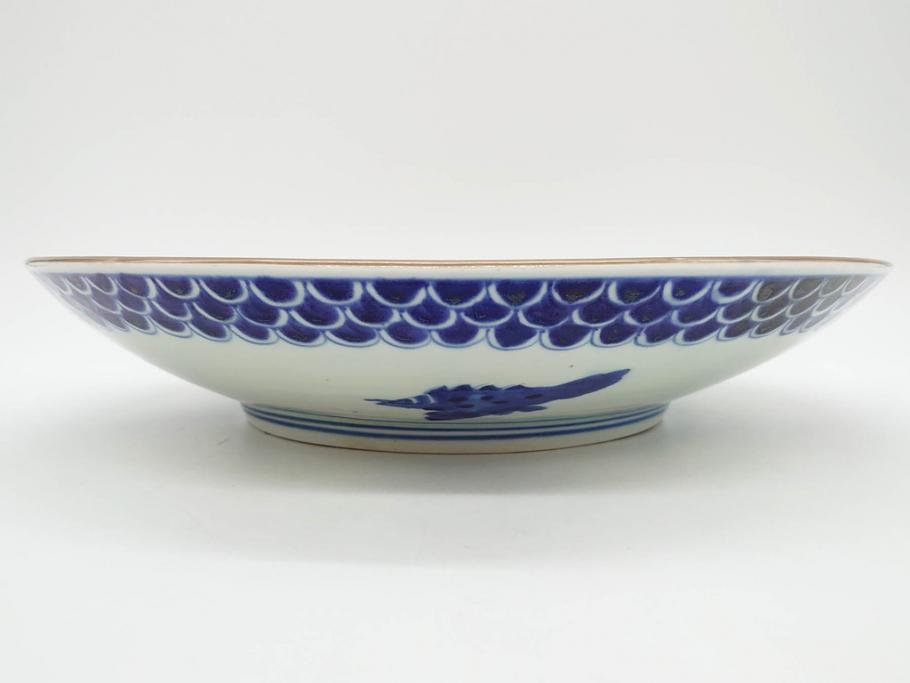 上手物　江戸期　太明成化年製　古伊万里　染付　色絵　約39cm　1尺3寸　色鮮やかな絵付けが存在感を放つ大皿(魚、和皿、和食器、一尺三寸)(R-083131)