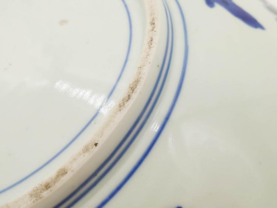 上手物　江戸期　太明成化年製　古伊万里　染付　色絵　約39cm　1尺3寸　色鮮やかな絵付けが存在感を放つ大皿(魚、和皿、和食器、一尺三寸)(R-083131)
