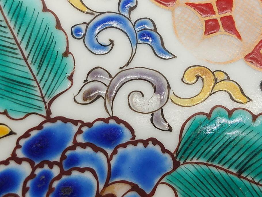 上手物　江戸期　太明成化年製　古伊万里　染付　色絵　約39cm　1尺3寸　色鮮やかな絵付けが存在感を放つ大皿(魚、和皿、和食器、一尺三寸)(R-083131)