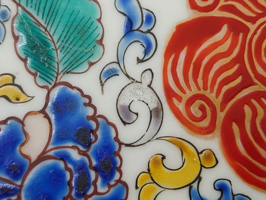 上手物　江戸期　太明成化年製　古伊万里　染付　色絵　約39cm　1尺3寸　色鮮やかな絵付けが存在感を放つ大皿(魚、和皿、和食器、一尺三寸)(R-083131)