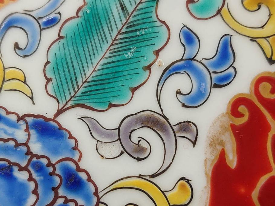 上手物　江戸期　太明成化年製　古伊万里　染付　色絵　約39cm　1尺3寸　色鮮やかな絵付けが存在感を放つ大皿(魚、和皿、和食器、一尺三寸)(R-083131)