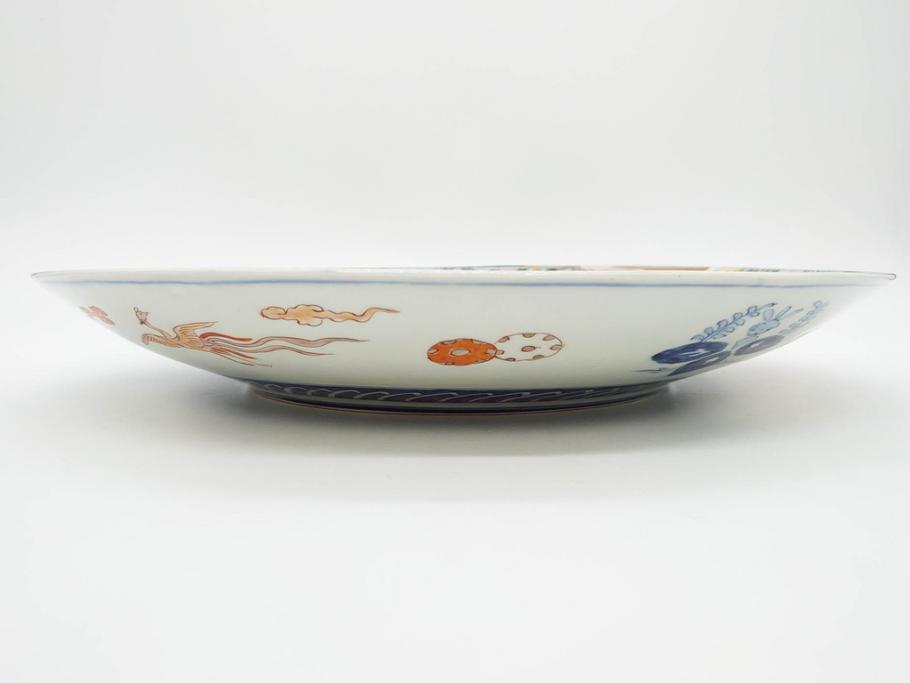 江戸期　古伊万里　染付　色絵　金彩　松竹梅　約46cm　1尺5寸　華やかで凝った意匠が目を引く大皿(人物、鳳凰、桐、和皿、和食器、一尺五寸)(R-083132)