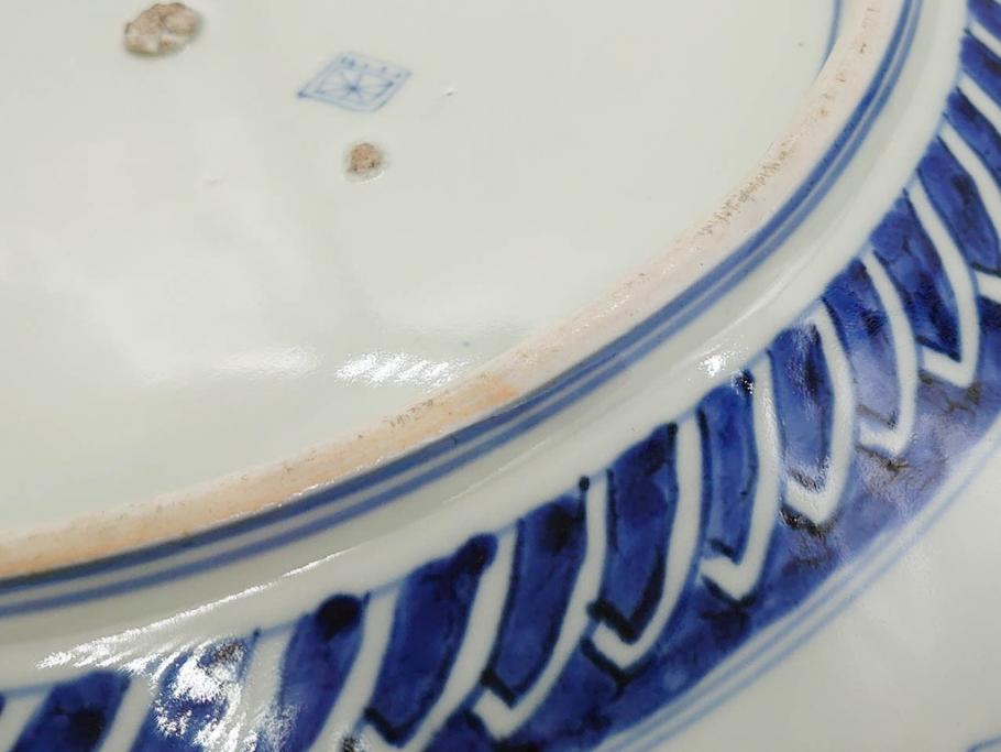 江戸期　古伊万里　染付　色絵　金彩　松竹梅　約46cm　1尺5寸　華やかで凝った意匠が目を引く大皿(人物、鳳凰、桐、和皿、和食器、一尺五寸)(R-083132)