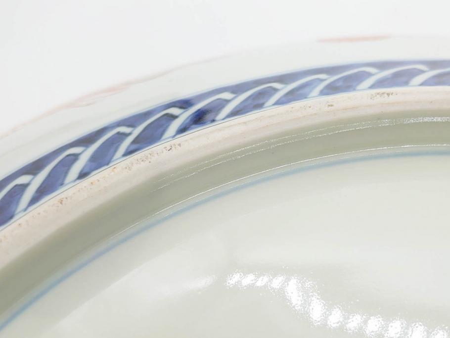 江戸期　古伊万里　染付　色絵　金彩　松竹梅　約46cm　1尺5寸　華やかで凝った意匠が目を引く大皿(人物、鳳凰、桐、和皿、和食器、一尺五寸)(R-083132)