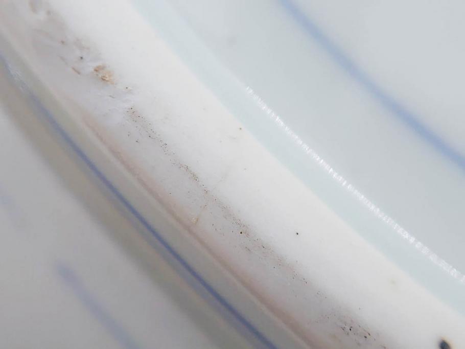 江戸期　古伊万里　染付　線描　花唐草　約41cm　1尺3寸　食卓を爽やかに彩る大皿(和皿、和食器、一尺三寸)(R-083133)