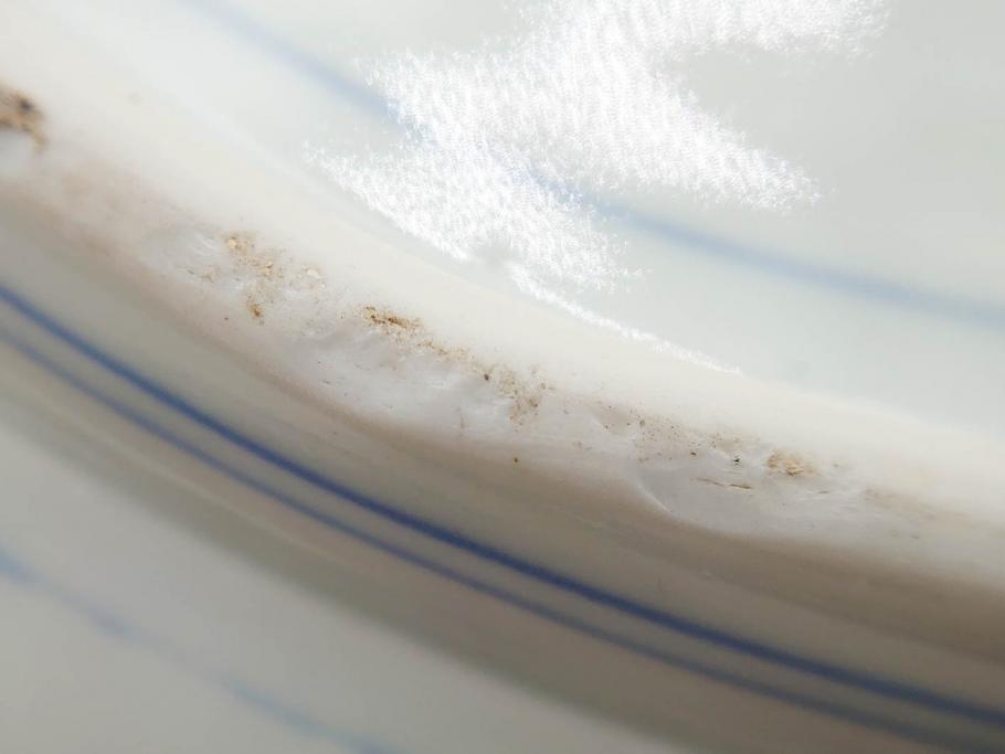 江戸期　古伊万里　染付　線描　花唐草　約41cm　1尺3寸　食卓を爽やかに彩る大皿(和皿、和食器、一尺三寸)(R-083133)