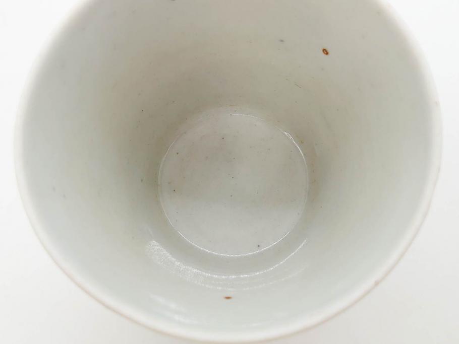 江戸期　古伊万里　染付　渦福　様々な用途に使える猪口4客セット(ススキ、竹、五葉若葉、そば猪口、蕎麦猪口、酒器、杯、盃、おちょこ、湯呑み、湯のみ、和食器)(R-083134)
