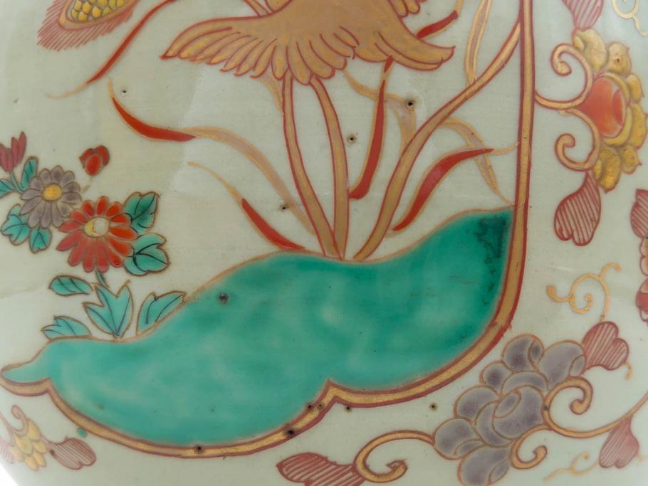 上手物　染付　色絵　金彩　花鳥図　丁寧に描かれた絵柄が素敵な火鉢(鉢カバー、手あぶり、傘立て)(R-083135)
