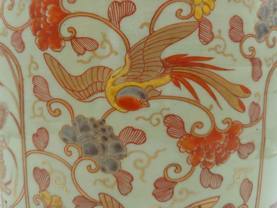 上手物　染付　色絵　金彩　花鳥図　丁寧に描かれた絵柄が素敵な火鉢(鉢カバー、手あぶり、傘立て)(R-083135)