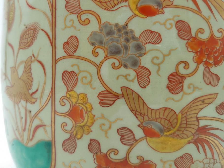 上手物　染付　色絵　金彩　花鳥図　丁寧に描かれた絵柄が素敵な火鉢(鉢カバー、手あぶり、傘立て)(R-083135)