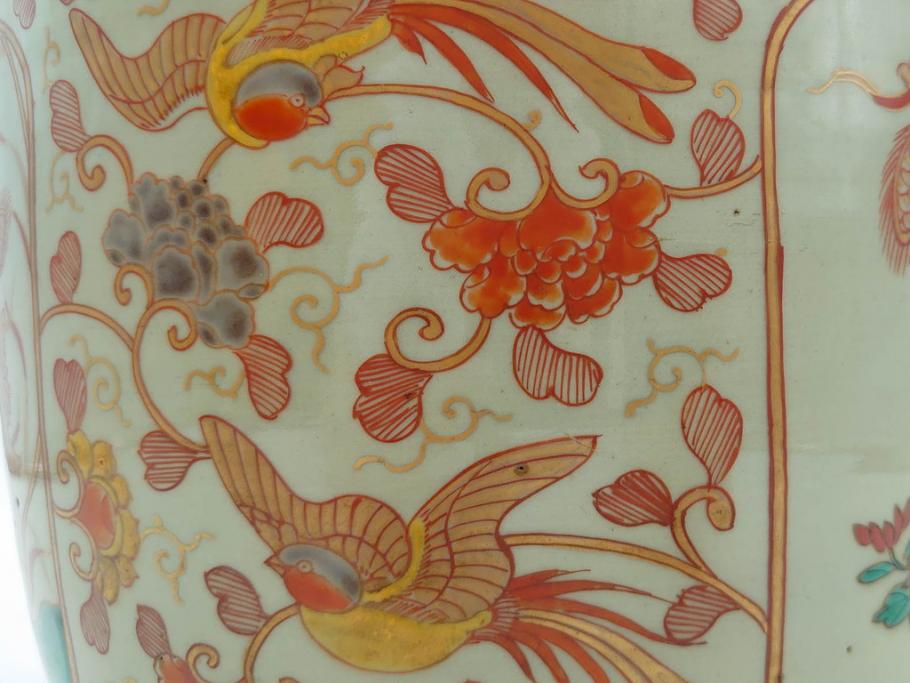 上手物　染付　色絵　金彩　花鳥図　丁寧に描かれた絵柄が素敵な火鉢(鉢カバー、手あぶり、傘立て)(R-083135)