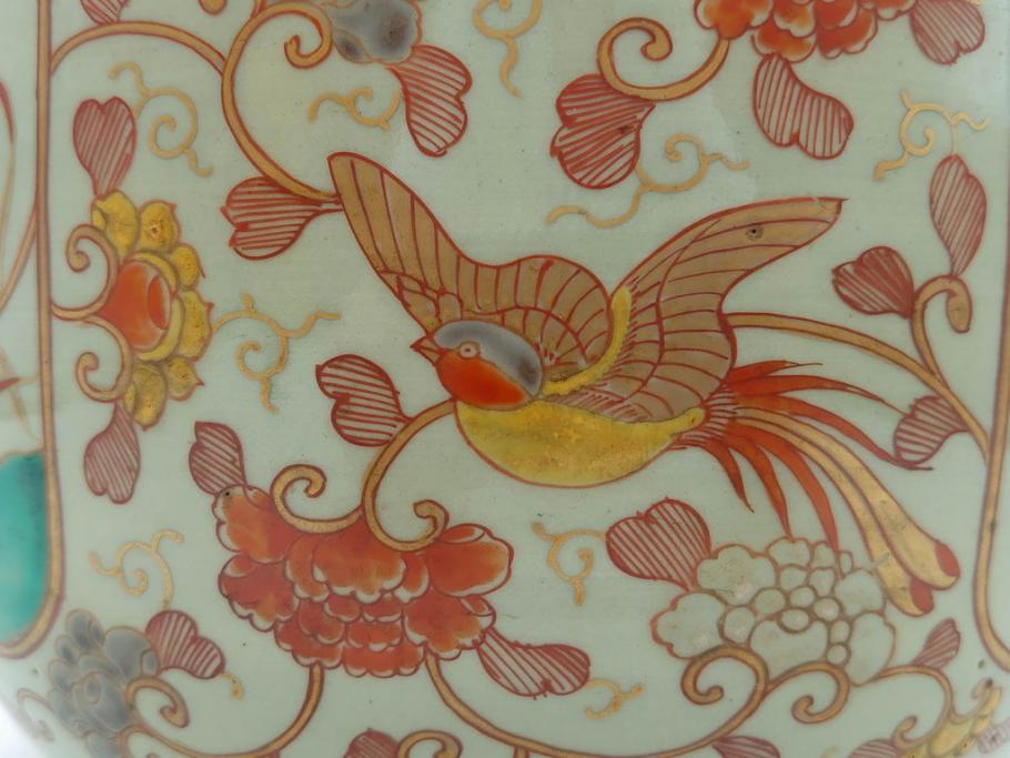 上手物　染付　色絵　金彩　花鳥図　丁寧に描かれた絵柄が素敵な火鉢(鉢カバー、手あぶり、傘立て)(R-083135)