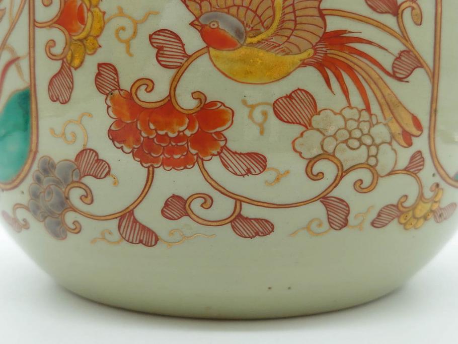 上手物　染付　色絵　金彩　花鳥図　丁寧に描かれた絵柄が素敵な火鉢(鉢カバー、手あぶり、傘立て)(R-083135)