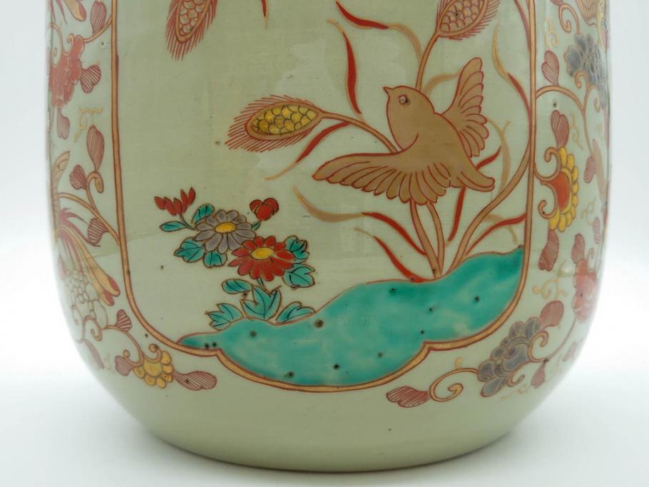 上手物　染付　色絵　金彩　花鳥図　丁寧に描かれた絵柄が素敵な火鉢(鉢カバー、手あぶり、傘立て)(R-083135)