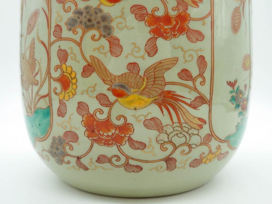 上手物　染付　色絵　金彩　花鳥図　丁寧に描かれた絵柄が素敵な火鉢(鉢カバー、手あぶり、傘立て)(R-083135)