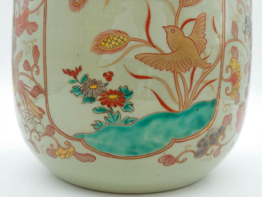 上手物　染付　色絵　金彩　花鳥図　丁寧に描かれた絵柄が素敵な火鉢(鉢カバー、手あぶり、傘立て)(R-083135)
