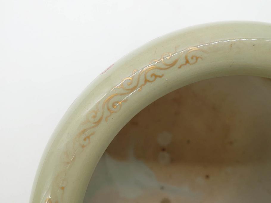 上手物　染付　色絵　金彩　花鳥図　丁寧に描かれた絵柄が素敵な火鉢(鉢カバー、手あぶり、傘立て)(R-083135)