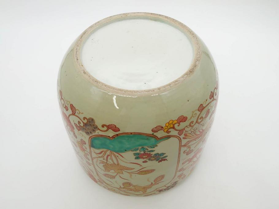 上手物　染付　色絵　金彩　花鳥図　丁寧に描かれた絵柄が素敵な火鉢(鉢カバー、手あぶり、傘立て)(R-083135)