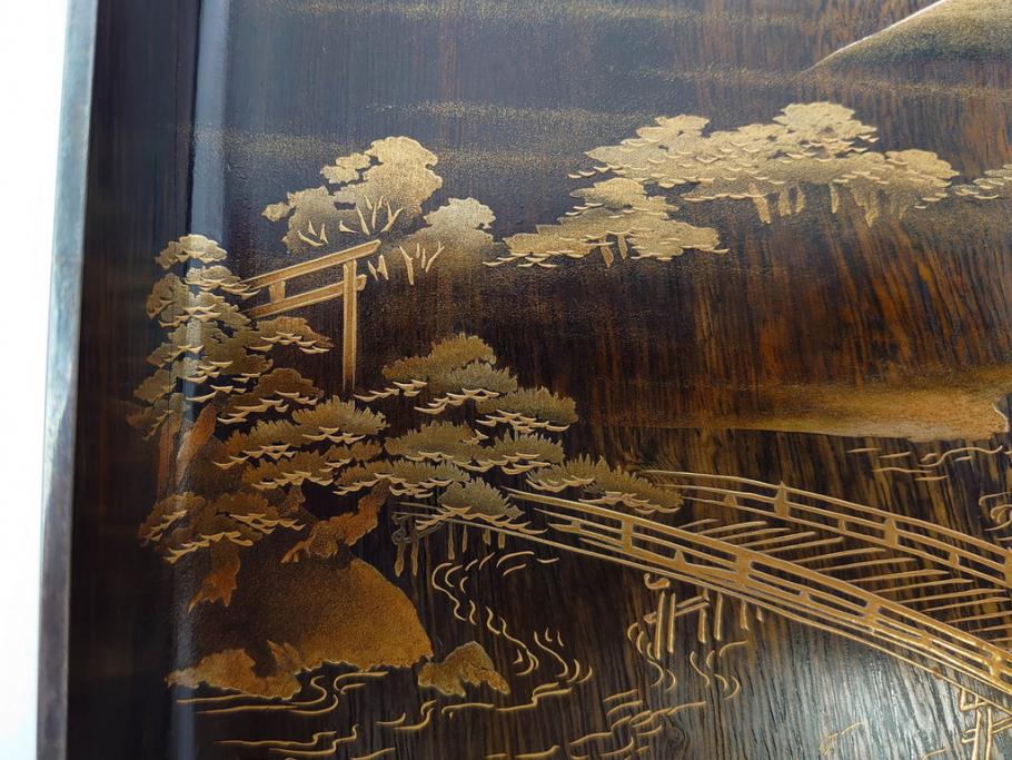 明治期　小川松民　晴川院法印　金銀蒔絵　波千鳥　豪華な蒔絵が素晴らしい!上品な雰囲気漂う硯箱(硯、水滴、水差し、漆器、漆芸、木製、書道具、共箱付き)(R-083136)