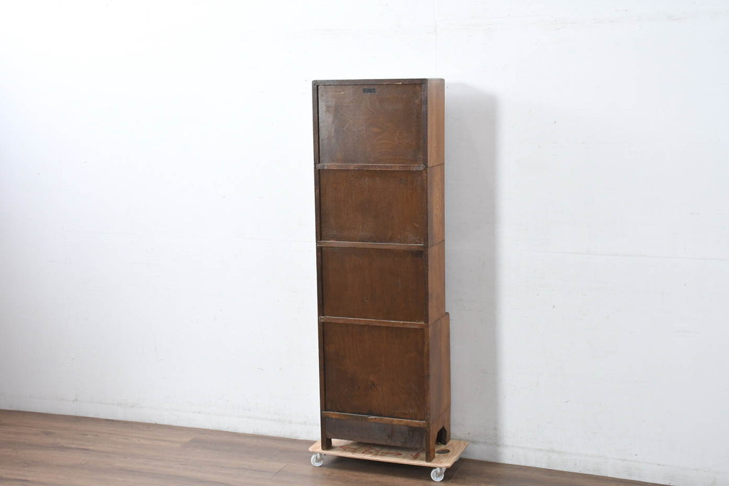イギリスアンティーク　美品　Lloyd's Antiques(ロイズ・アンティークス)取り扱い　Minty OXFORD(ミンティ)　希少サイズ　オーク材　ステンドグラス入り　スタッキング風縦型ブックケース(本箱、本棚、戸棚、収納棚、書棚、飾り棚、店舗什器)(R-083190)