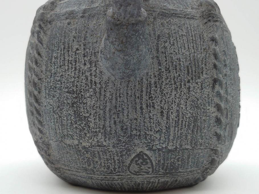 戦前　大正期　釜師　高木治良兵衛　俵形　復生文字　職人技が光る!俵を繊細に表現した鉄瓶(湯沸、湯瓶、茶道具、茶器、共箱付き、木治良兵衛)(R-076899)
