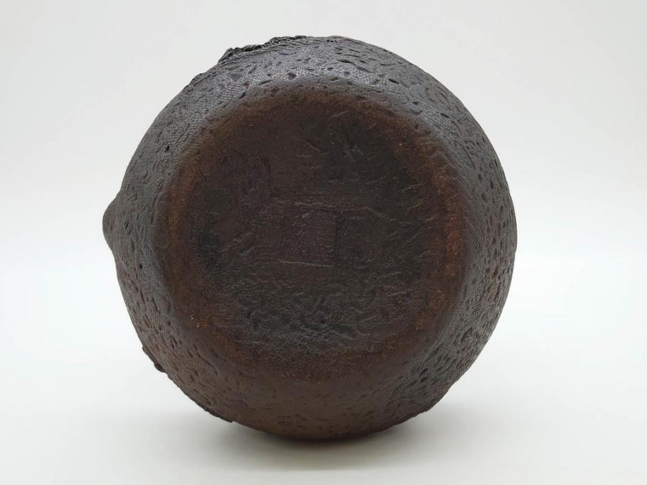 時代物　亀文堂　獣口　家屋風景図　長い歴史を刻んだ趣ある鉄瓶(湯沸、湯瓶、茶道具、茶器)(R-076993)