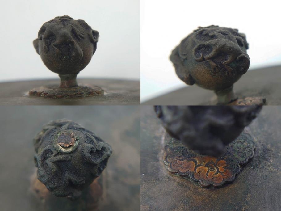時代物　亀文堂　獣口　家屋風景図　長い歴史を刻んだ趣ある鉄瓶(湯沸、湯瓶、茶道具、茶器)(R-076993)