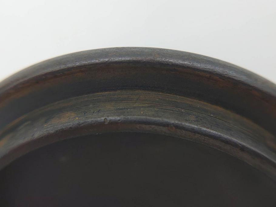 時代物　釜師　高木治良兵衛　銀摘み　ころんとしたフォルムがあたたかみを感じる姥口平丸鉄瓶(湯沸、湯瓶、茶道具、茶器、共箱付き、髙木治良兵衛)(R-077057)