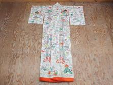 大正～昭和初期　正絹　刺繍　鶴亀　松竹梅　着物　打掛(古布、リメイク、衣装、Japanese KIMONO)(R-076757)