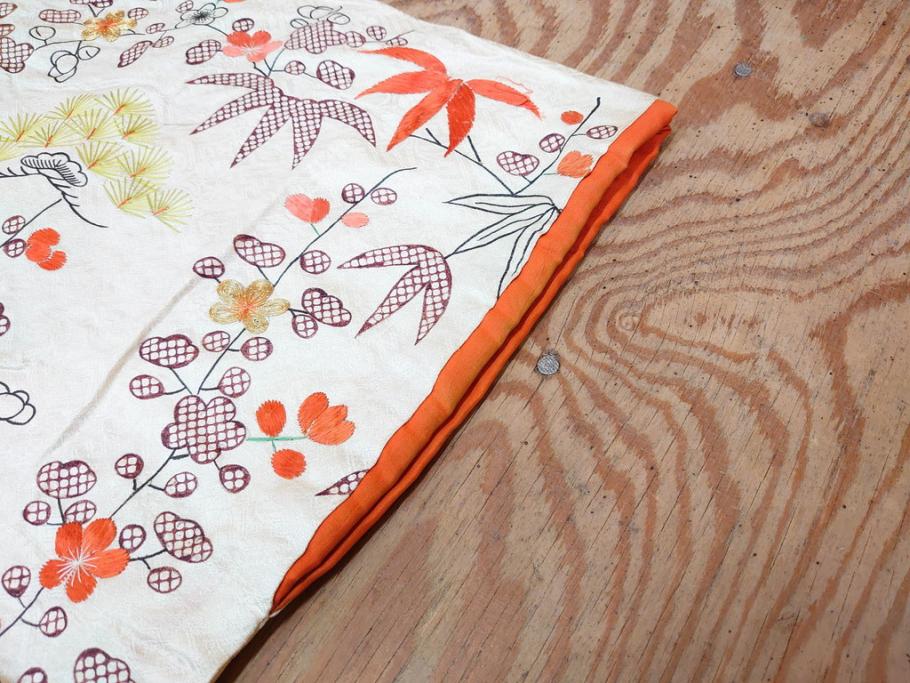 大正～昭和初期　正絹　刺繍　鶴亀　松竹梅　着物　打掛(古布、リメイク、衣装、Japanese KIMONO)(R-076757)