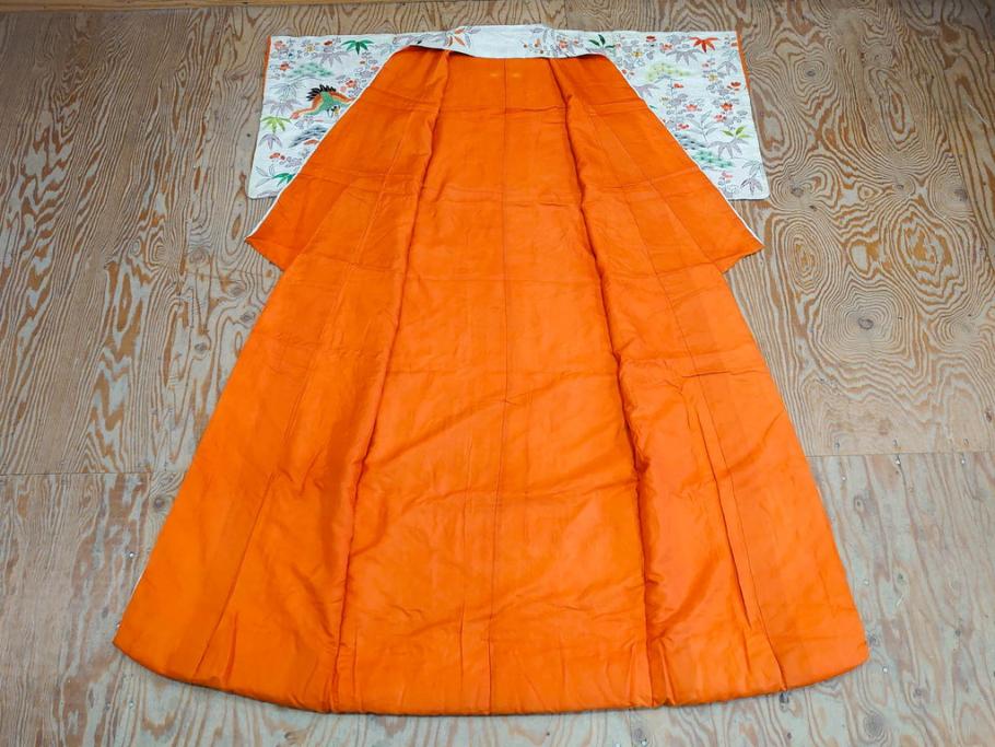 大正～昭和初期　正絹　刺繍　鶴亀　松竹梅　着物　打掛(古布、リメイク、衣装、Japanese KIMONO)(R-076757)