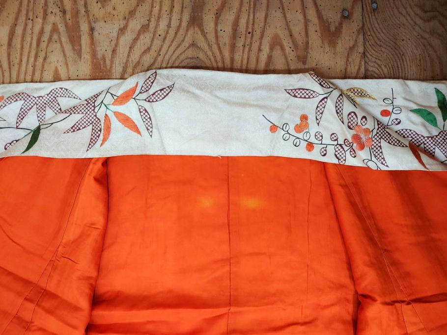 大正～昭和初期　正絹　刺繍　鶴亀　松竹梅　着物　打掛(古布、リメイク、衣装、Japanese KIMONO)(R-076757)