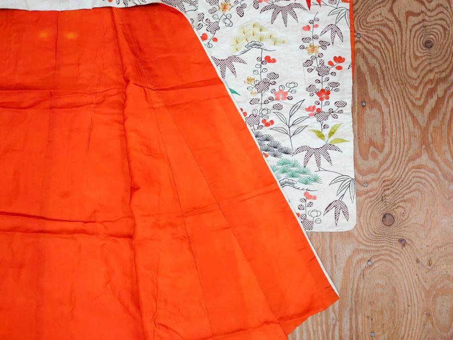 大正～昭和初期　正絹　刺繍　鶴亀　松竹梅　着物　打掛(古布、リメイク、衣装、Japanese KIMONO)(R-076757)