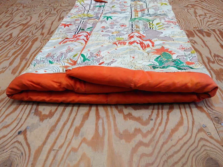 大正～昭和初期　正絹　刺繍　鶴亀　松竹梅　着物　打掛(古布、リメイク、衣装、Japanese KIMONO)(R-076757)