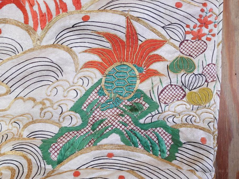 大正～昭和初期　正絹　刺繍　鶴亀　松竹梅　着物　打掛(古布、リメイク、衣装、Japanese KIMONO)(R-076757)