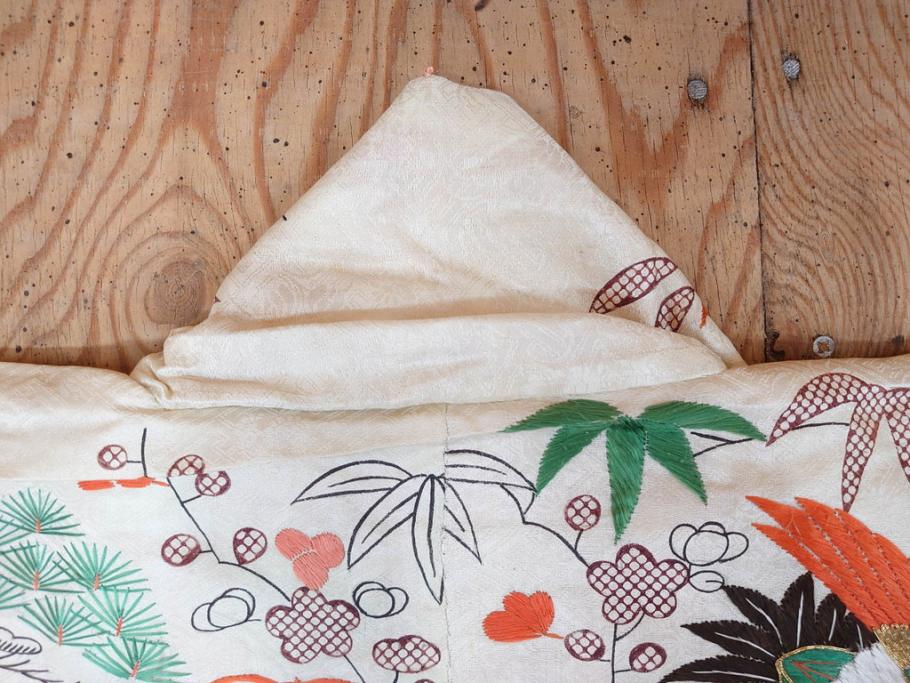 大正～昭和初期　正絹　刺繍　鶴亀　松竹梅　着物　打掛(古布、リメイク、衣装、Japanese KIMONO)(R-076757)