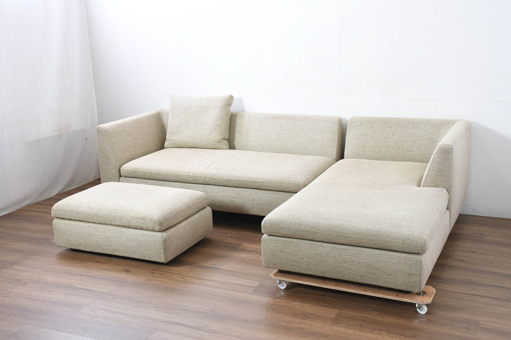 中古　美品　arflex(アルフレックス)　SONA(ソーナ)　心地よさと洗練を兼ね備えたオットマン付きカウチソファ(3人掛け、3P、三人掛け、2人掛けソファ、2PL字ソファ)(定価約115万円)(R-083189)