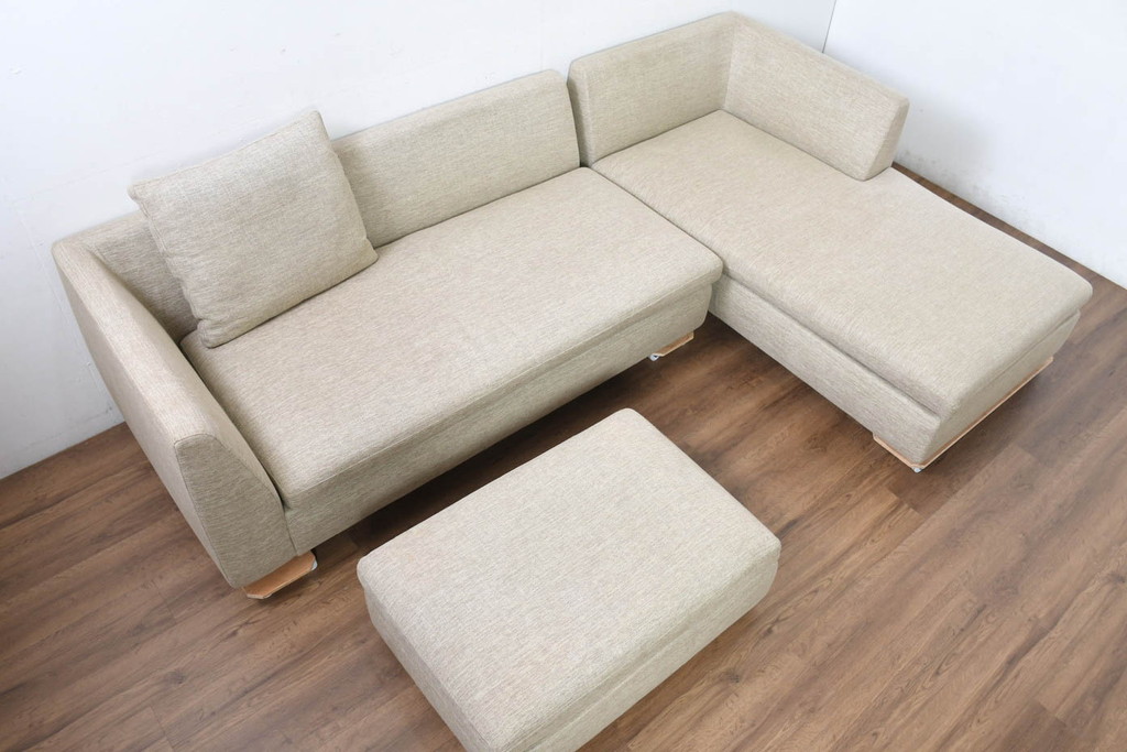 中古　美品　arflex(アルフレックス)　SONA(ソーナ)　心地よさと洗練を兼ね備えたオットマン付きカウチソファ(3人掛け、3P、三人掛け、2人掛けソファ、2PL字ソファ)(定価約115万円)(R-083189)