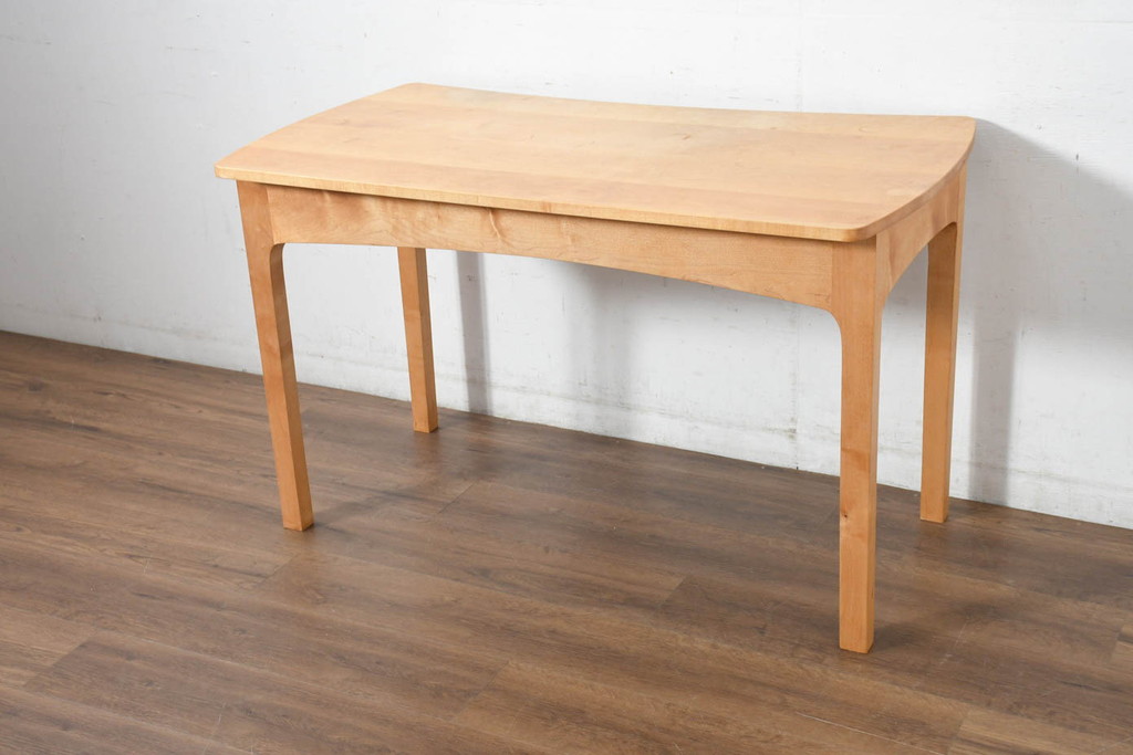 中古　家具工房　BritCraft(ブリットクラフト)　ハードメープル材　丸みをおびたデザインの引き出し付きデスク(机、ワークデスク、コンソールテーブル、在宅用、在宅ワーク用)(R-082728)