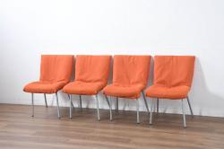 中古　美品　ligne roset(リーンロゼ)　ROSET CALIN(ロゼカラン)　鮮やかカラーで空間を明るくするダイニングチェア4脚セット(椅子、イス、バラ売り可能)(定価約52万円)(R-083209)