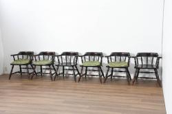 中古　美品　国産職人手作り　カバ材　品でクラシカルな佇まいがお洒落なキャプテンチェア6脚セット(アームチェア、ダイニングチェア、板座チェア、椅子、イス、バラ売り可能)(R-082741)