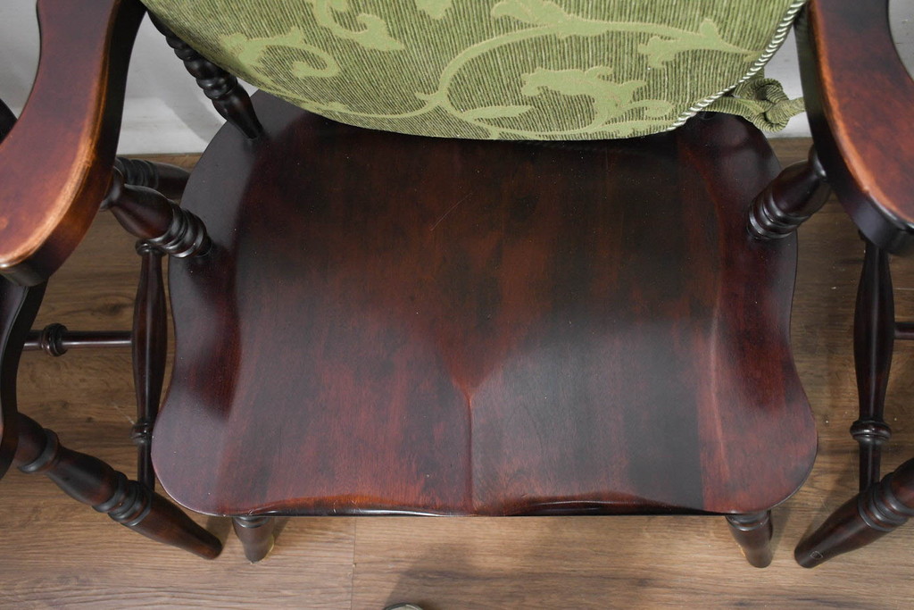 中古　美品　国産職人手作り　カバ材　品でクラシカルな佇まいがお洒落なキャプテンチェア6脚セット(アームチェア、ダイニングチェア、板座チェア、椅子、イス、バラ売り可能)(R-082741)